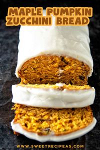 This Maple Pumpkin Zucchini Bread is filled with fall flavors of pumpkin, maple, and spices all while getting your veggies in too. #zucchinibread #pumpkinbread #maple #zucchini #quickbreadrecipes