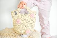 Toddler tote bag,  Crochet bubble pom pom