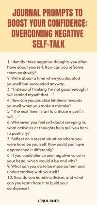 Discover powerful journal prompts that will help you boost your confidence and overcome negative self-talk. Start your journey towards self-love and empowerment with these thought-provoking prompts. Say goodbye to doubt and hello to a more positive mindset. Journal your way to a more confident you!