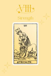 Strength tarot card represents inner strength, self awareness and self love. It often predicts the triumphant conclusion to a major life problem, situation or temptation through strength of character in the upright position.