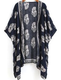 Floral Dress Spring - Fall Fashion Navy Vintage Floral Loose Kimono - Crystalline