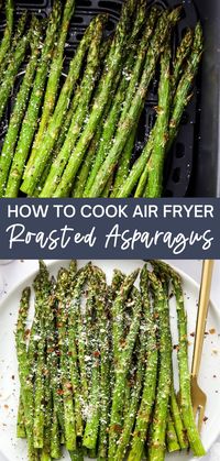 Enjoy this quick and easy air fryer roasted asparagus as a healthy side dish you can make in minutes. The asparagus comes out so flavorful and amazing and goes with so many things like chicken, pork, or seafood.