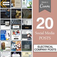 This listing is for (20) Electrician Company related Postings that you can use for your social media pages. This is a great way to get already created content for your Facebook or Instagram  pages. Instant Download Instructions: Once you purchase, you will receive a link that you will click and it will take you to Canva. Once inside of Canva, you will make a copy and can edit it. You are able to add your logo, company name, change photos, as well as change colors.