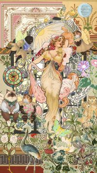 Art nouveau #artnouveau #collage #aesthetic #moodboard #art #books #vintage #flowers #animals #shufflefyp