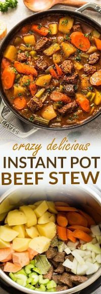 Instant Pot Beef Stew (Homemade Pressure Cooker) makes the perfect comforting dish on a cold day. Best of all, this one pot meal is full of tender meat with carrots, potatoes, sweet potatoes and celery.