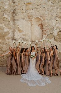 Bridal party photos at the San Juan Capistrano Mission