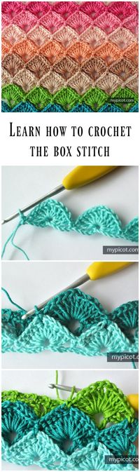 Step by step photo and written instructions for how to crochet the box stitch. Downloadable diagram to keep.