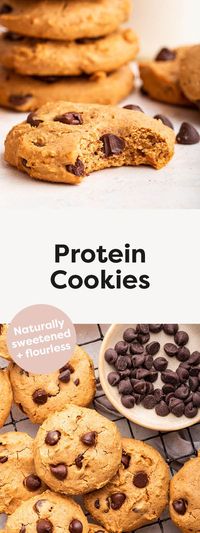 These peanut butter protein cookies are soft, chewy and made with just 5 simple ingredients! They're flourless, naturally sweetened and pack in 10 grams of protein per cookie!