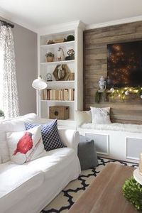 Bookcases converted into built-ins and pallet accent wall...love it all!