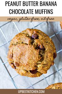 These vegan, gluten-free chunky monkey muffins are made in one bowl! Made with oat flour, peanut butter, bananas, chocolate chips, and nuts, these one-bowl, oil-free muffins are a healthy snack option.