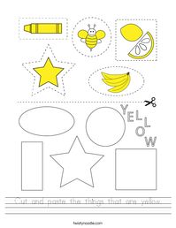 Cut and paste the things that are yellow Worksheet - Twisty Noodle