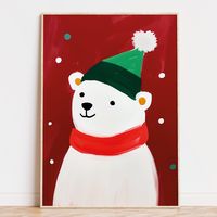 ➽ Digital File Only Digital download of a festive bear wearing a cozy winter hat, illustrated in a whimsical style. Perfect for kids' room decor, holiday wall art, or Christmas-themed spaces. A cute and charming design to bring festive cheer to your home. This digital download features a high-quality JPG image of a colorful and modernized still life, with a resolution of 300 dpi. The image is available in various sizes to suit different needs: ● 5x7" ● 8x10" ● 11x14" ● 16x20" ● 18x24" (printable at 12x16") ● 24x36" (printable at 12x18" or 20x30") ● A1 Upon purchase, you will receive a PDF document with a link to download all file sizes instantly. Please note that this is a digital product so no physical items will be shipped. We recommend using a professional online print service for the b