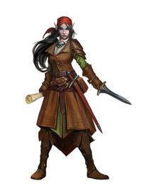 Female Elf Rogue Scroll - Pathfinder 2E PFRPG PFSRD DND D&D 3.5 4E 5E 5th ed d20 fantasy