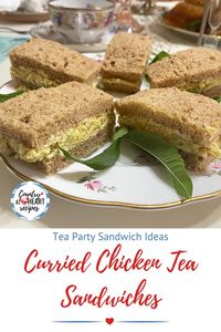 Curried Chicken Tea Sandwiches are a favorite savory selection for our tea parties and is requested often. I first served it at our youngest daughter's bridal shower tea party and have been making it ever since. #curriedchickenteasandwiches #curriedchicken #teasandwiches #teaparties #sandwiches #chicken #curry #savory #countryatheartrecipes https://countryatheartrecipes.com/2020/02/curried-chicken-tea-sandwiches/