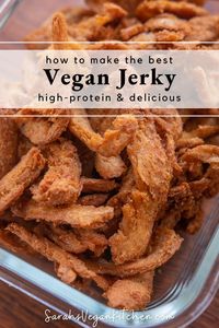 A classic vegan jerky recipe that’s affordable, delicious, and packed with protein. The perfect snack for anything from road tripping to movie night. Made with soy curls and oven-baked.