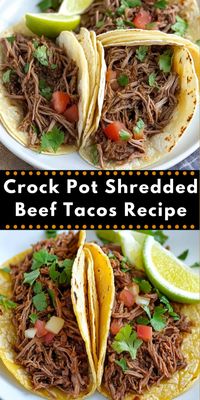 Enjoy restaurant-style tacos at home with Crock Pot Shredded Beef Tacos! This dish offers rich, melt-in-your-mouth beef, made tender through low and slow cooking. Just add toppings, and you’ve got a meal to remember!  Ingredients  2 lbs beef chuck roast 1 cup beef broth 1 cup salsa 1 tbsp chili powder 1 tsp cumin 1 tsp smoked paprika 1/2 tsp salt 1/2 tsp black pepper Corn or flour tortillas  Directions  Place beef chuck roast in Crock Pot and pour in beef broth and salsa. Add chili powder, cumin, smoked paprika, salt, and pepper on top of the beef. Cover and cook on low for 8 hours or until beef is easy to shred. Shred beef, mixing juices throughout, and serve with tortillas and desired toppings. Prep Time: 10 mins | Cook Time: 8 hours | Kcal: 350 per taco