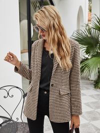 Single Button Shawl Collar Houndstooth Blazer | SHEIN USA