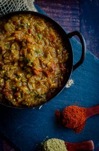 Baingan Bharta- Smoky Mashed Eggplant - Tomato Blues