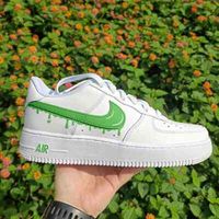 ad eBay - Air Force 1 Custom Hand Painted White Shoes Grass Green Drip Swooshes Mens Art - Buy Now, click the link (eBay)