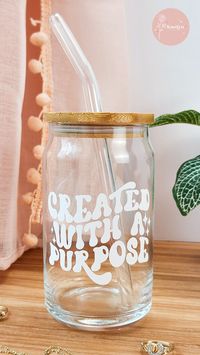 With its unique vinyl design featuring the quote "Created With A Purpose", it is sure to add that extra touch to your morning routine, hanging out with friends, or going about your daily tasks. The included bamboo lid and glass straw allow this glass to be eye-catching yet functional.