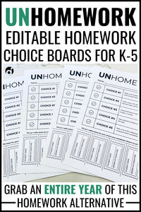 Looking for a homework alternative that students will love? Introducing Unhomework! An alternative homework system for elementary students. With this homework choice board, students can pick the homework activities they would like to complete each week in exchange for raffle tickets! There is also a parent survey! Perfect for kindergarten homework, 1st grade homework, 2nd grade homework, 3rd grade homework, 4th grade homework, or 5th grade homework! Grab this alternative to homework!