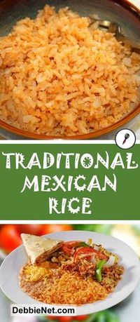 Traditional Mexican rice makes a great side dish with tacos, burritos or just about any dish. Quick and easy! | DebbieNet.com