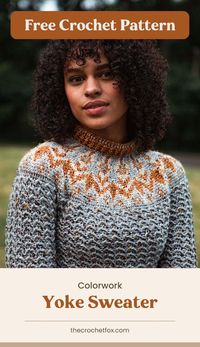 Challenge yourself to learn new techniques like stranded crochet and post stitches by making this cozy and chic crochet sweater. This crochet pattern has a graphic colorwork covers the circular yoke and herringbone post stitch pattern on the lower body and sleeves.| More free crochet patterns at thecrochetfox.com