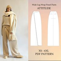 Attitude Wrap Panel Pants - trousers with a wrap look This pattern comes with a sewing guide with step-by-step instructions, making it super easy to sew your own garment. If you leave out the back welt pockets, this pattern is also great for beginners. Scope of delivery: Sizes included: XS-6XL The seam allowance is 1 cm for all sizes. You can also print individual sizes in Acrobat Reader. The pattern is available in A4 / US Letter (print at home) and A0 (print at copy shop) sizes. Instant Downlo