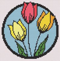 For sale is this beautiful stained glass tulips counted cross stitch pattern. This pattern is simple to make - great for beginners!   It is made with DMC floss. It is an instant download when purchased. Includes 2 charts: one chart is color coded w/ symbols and the other chart is black and white with just the symbols. Both charts list the DMC thread numbers.  Finished size will vary depending on the size of Aida cloth used. Stitch count is 80 x 85. Happy Stitching!