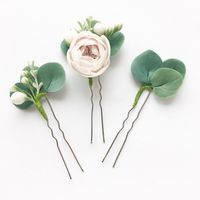 Set of 3 flower hair pins eucalyptus hair piece blush hair piece greenery head piece bridesmaids hai