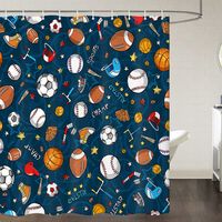 PRICES MAY VARY. SPORTS SHOWER CURTAIN QUALITY: This sports shower curtain contains 10 reinforced buttonholes, that fit most standard shower hooks (shower curtain hooks include). BLUE SHOWER CURTAIN APPLICATIONS: This sports shower curtain is perfect for home, apartment, condo, hotel, camper, RV, dorm room, school shower, athletic club, gym and everywhere else you need a reliable shower curtain or liner; shower curtain hooks are included. SPORTS SHOWER CURTAIN MATERIAL: Made of durable, polyeste