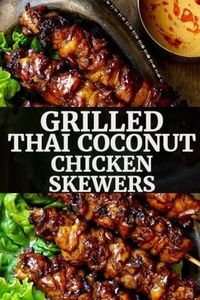 Grilling recipes for a crowd Grilled Thai Coconut Chicken Skewers and BBQ party main dishes from Outdoor Party Food Ideas For a BBQ Cookout or Neighborhood Block Party Event