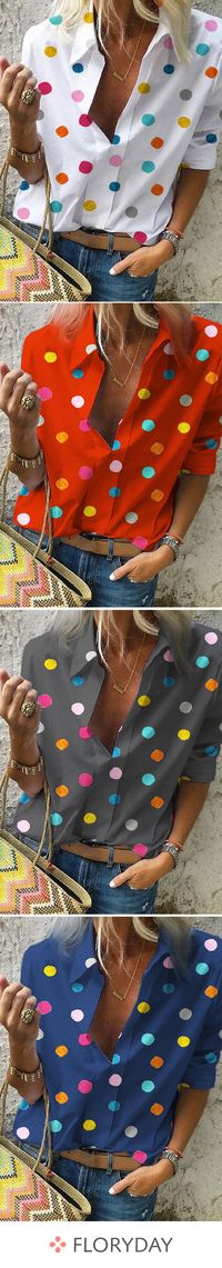 Polka dot casual collar half sleeve blouses, lovely, stylish, outfits.