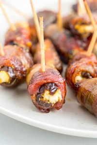 bacon wrapped dates with goat cheese.