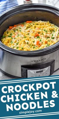 Crockpot Chicken and Noodles is the perfect dinner to come home to. Made with simple ingredients and only 10 minutes hands on time, this will be a winner in your house.