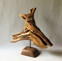 The Abstract Sculpture of Oak Driftwood in Mid Century Modern Art Style. The Carved Wooden Art Driftwood Sculpture. The Bookshelf Decor.