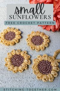 You'll love these adorable crochet sunflowers that are the perfect embellishment to add some sunshine to your next crochet project. They work up quickly and can be made in a variety of yarns. Grab your hooks and click to get started on the free crochet pattern now.