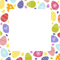 Decorative Square Frame of Easter multicolored eggs. Border for Easter greeting card. Copy space