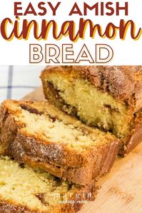 If you love Amish cinnamon bread but don't have time to feed a starter, you're going to love this easy recipe! It's a soft, tender quickbread with cinnamon swirl and a cinnamon sugar topping. Great as a coffee cake for breakfast or with whipped cream for dessert.