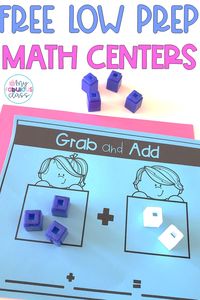 Are you working on addition and subtraction? You are going to love this FREE No Prep Math Mat. You just print, laminate and teach. Students can grab some manipultives and put some on the left and some on the right. Then thye can add it up. This FREE Math Center can be found at myfabulousclass.com