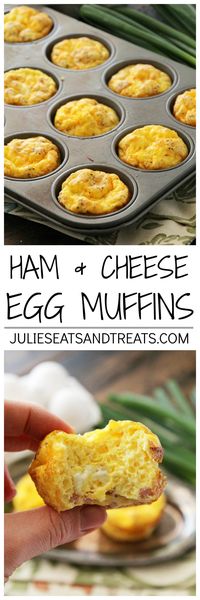 Ham & Cheese Egg Muffins ~ Quick, Easy and Delicious Breakfast or Snack! Fluffy Egg Muffins with Ham & Cheese! ~ http://www.julieseatsandtreats.com