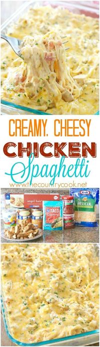 Creamy Chicken Spaghetti recipe from The Country Cook. The *BEST* Chicken spaghetti I have ever made. There is no other recipe like this one on the internet! It's an original that is a new family favorite!