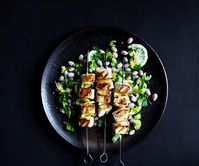 Kingfish skewers recipe with borlotti bean salad | Gourmet Traveller