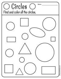 A ton of shapes preschool printables. Preschool shapes activities such as find and color, tracing shapes and shapes coloring pages.