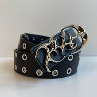 Y2k 2000s Chrome Futuristic Cross Emblem Black And Silver Grunge Emo Belt These Belts Are Unisex! Beautiful Star Design 1.5w X 43l Brand New