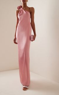 Rose-Detailed One-Shoulder Silk Dress By Magda Butrym | Moda Operandi