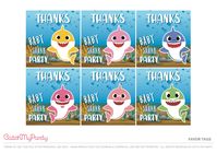 Punch a hole in each favor tag and thread a ribbon or string through to attach to your party favors. Write personalized messages or tie them to 'shark-tacular' treats for a charming addition to your Baby Shark party favors.