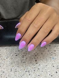 Pink and purple almond shaped acrylic airbrushed aura nails