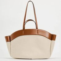 Mixed Tote Bag. Canvas Fabric Exterior. Handles And Shoulder Straps. Magnetic Closure. Height X Length X Width: 19.7 X 12.2 X 5.1 Inches (50 X 31 X 13 Cm) Dark Tan