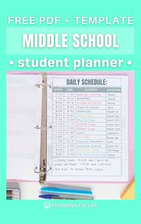 Free customizable PDF planner designed specifically for middle school students. Track grades, assignments, schedule.